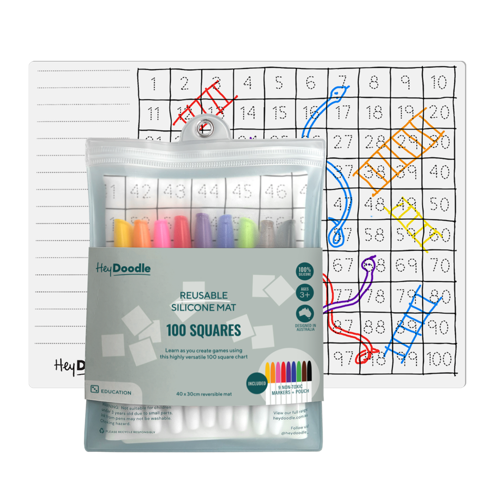 HEY DOODLE PLACEMAT EDUCATION 100 SQUARES