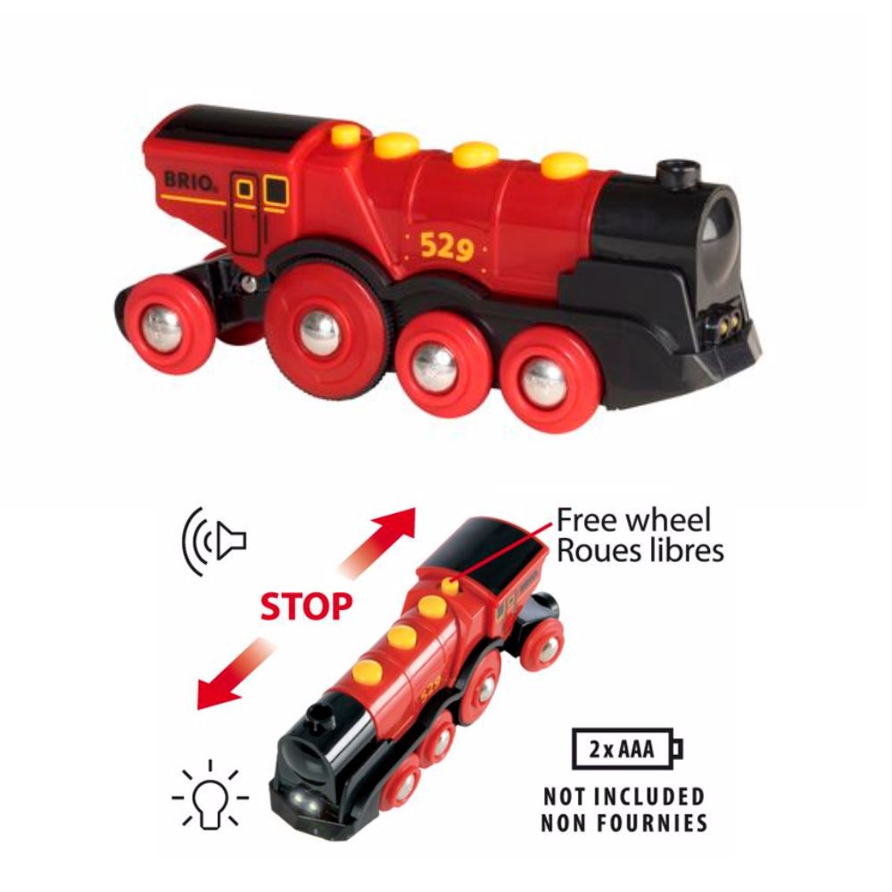 BRIO BATTERY OPPERATED MIGHTY RED ACTION LOCOMOTIVE