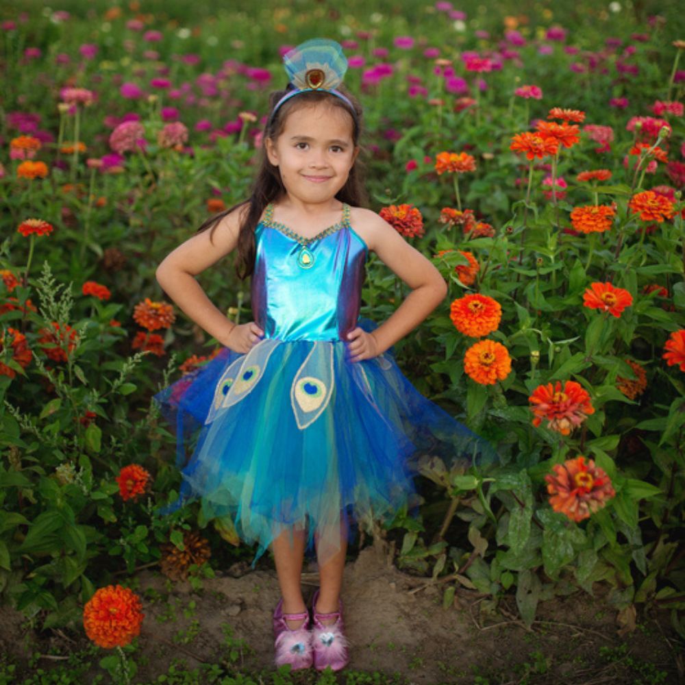 GREAT PRETENDER PRETTY PEACOCK DRESS AND HEADBAND SIZE 5-6
