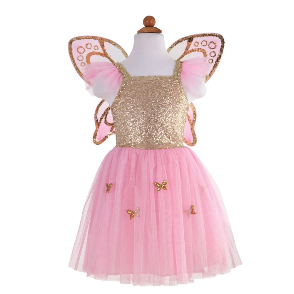 GREAT PRETENDER GOLD SEQUINS BUTTERFLY DRESS WITH WINGS SIZE 5-7