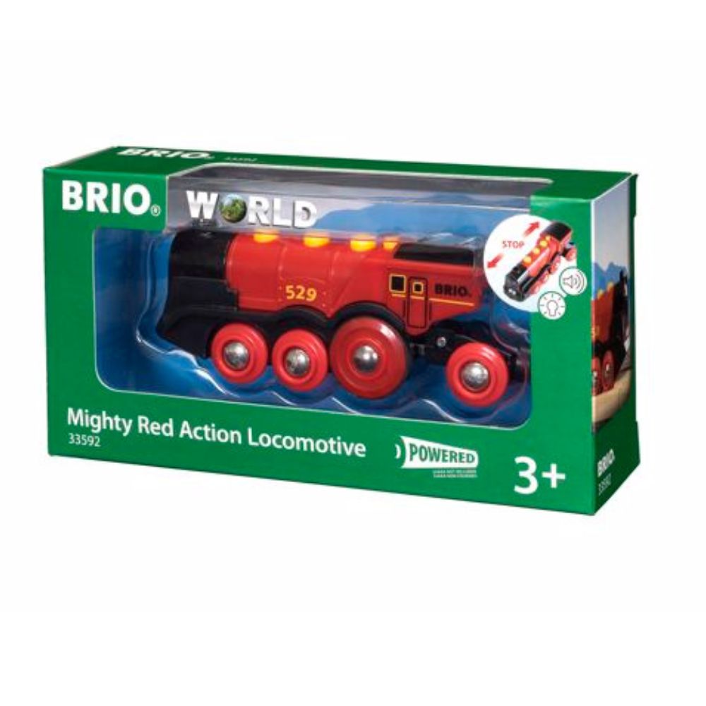 BRIO BATTERY OPPERATED MIGHTY RED ACTION LOCOMOTIVE