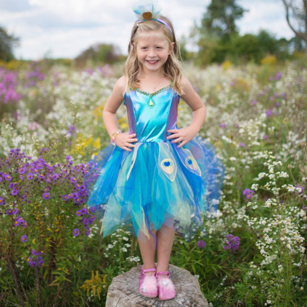 GREAT PRETENDER PRETTY PEACOCK DRESS AND HEADBAND SIZE 5-6