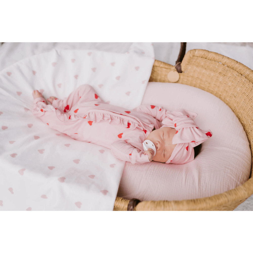 LITTLE AND FERN RED HEARTS FRILL ZIP ROMPER