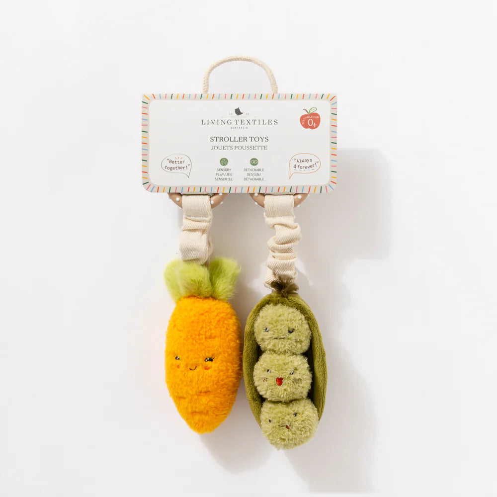 LIVING TEXTILES MINI MARKET PRAM TOY 2PC GREEN PEAS AND CARROT