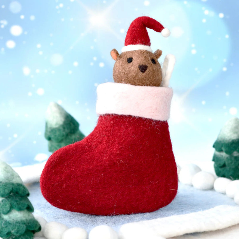 TARA TREASURES FELT WOMBAT IN STOCKING TOY