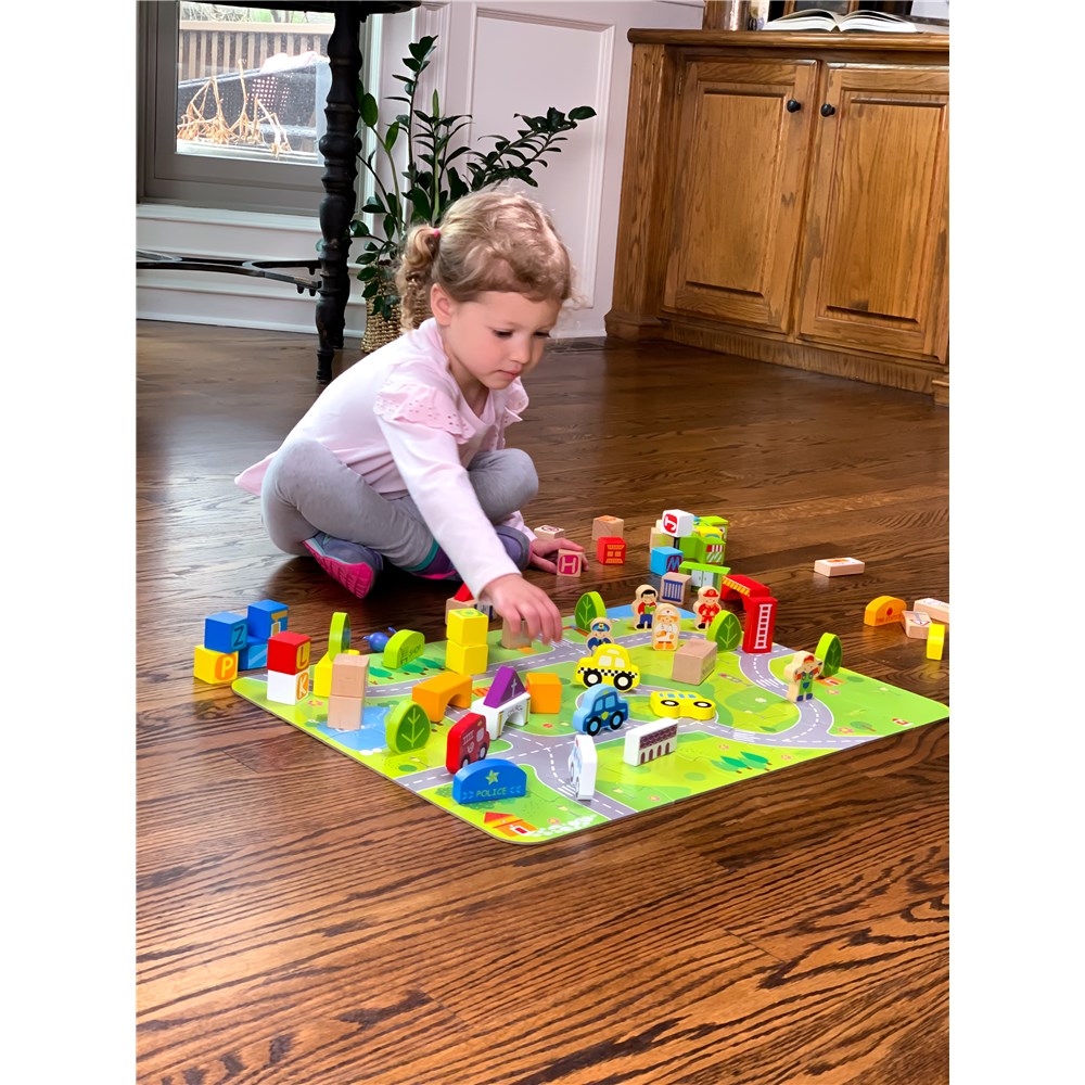 FAT BRAIN TOYS MY TOWN WOODEN BLOCK SET