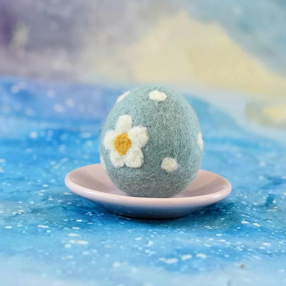 TARA TREASURES FELT BLUE FLORAL AND DOTS EGG