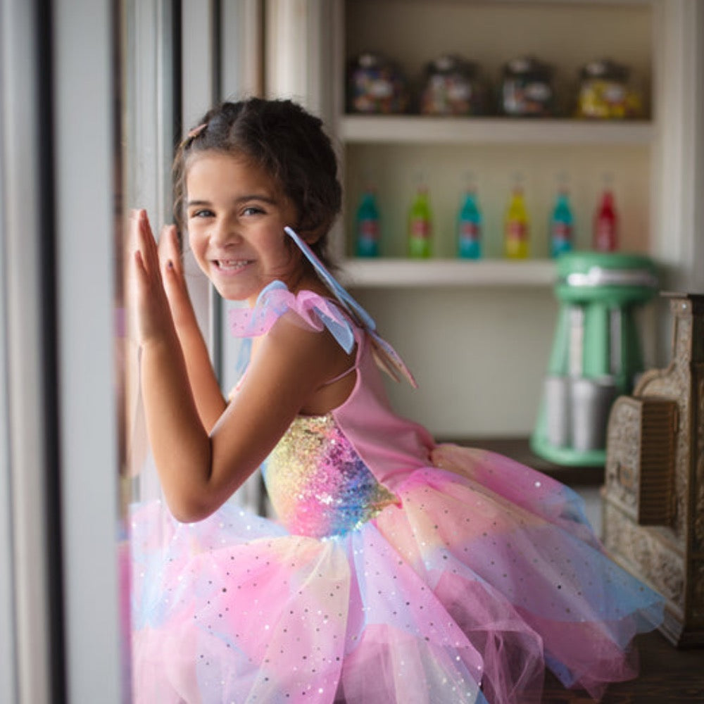 GREAT PRETENDER RAINBOW FAIRY DRESS WITH WINGS SIZE 5-6