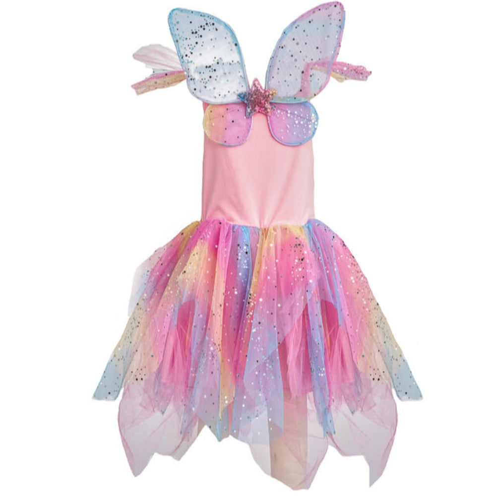 GREAT PRETENDER RAINBOW FAIRY DRESS WITH WINGS SIZE 7-8