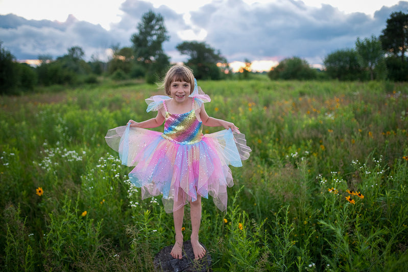 GREAT PRETENDER RAINBOW FAIRY DRESS WITH WINGS SIZE 7-8
