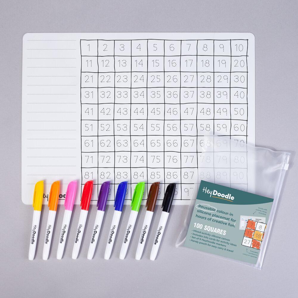 HEY DOODLE PLACEMAT EDUCATION 100 SQUARES