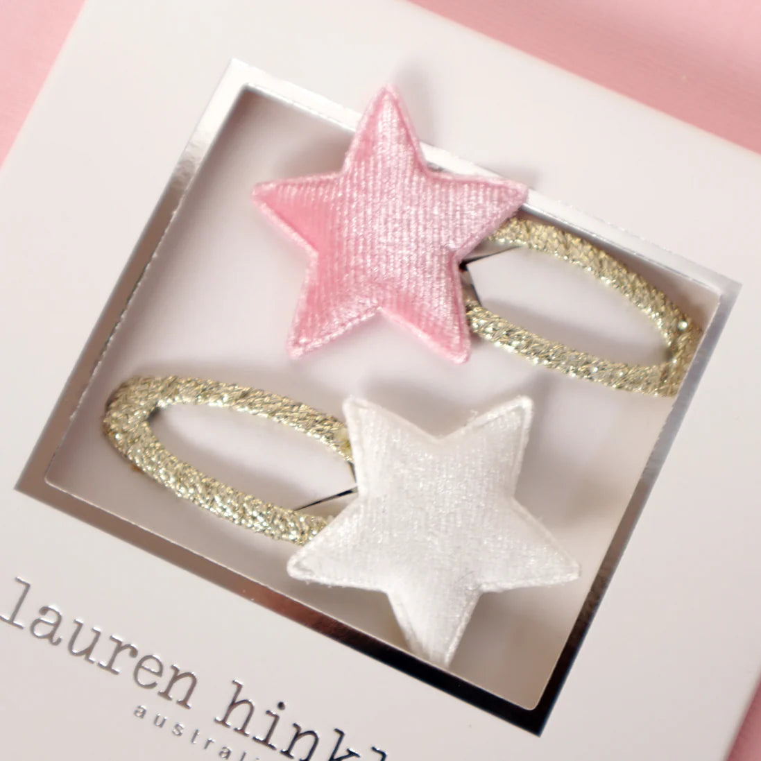 LAUREN HINKLEY PINK AND WHITE VELVET STAR HAIR CLIPS
