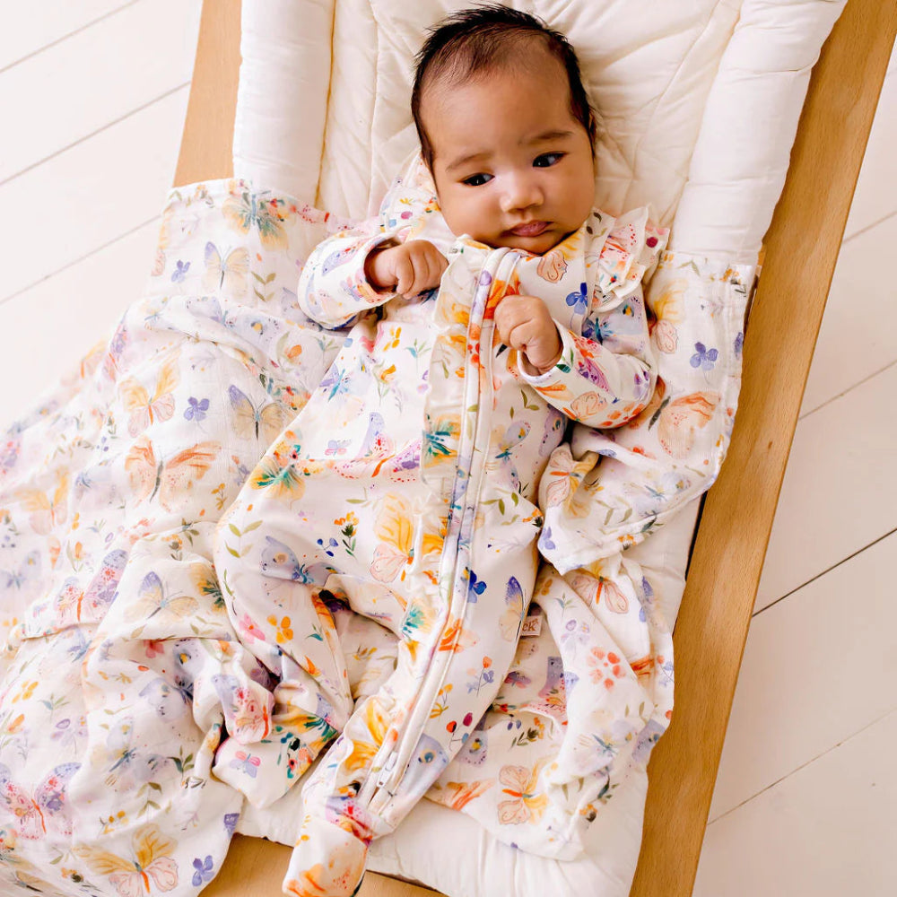 GARDEN FLORAL BUTTERFLY BLOOMS BAMBOO ZIPSUIT