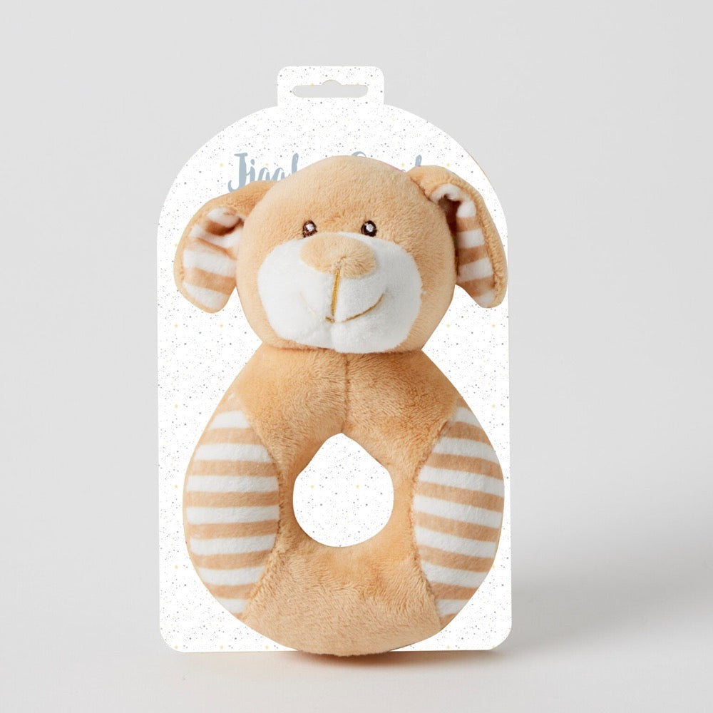 JIGGLE AND GIGGLE ANIMAL RATTLES DOG TAN