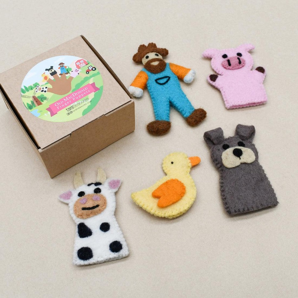 TARA TREASURES FELT FINGER PUPPET SET OLD MACDONALD FARM SET A