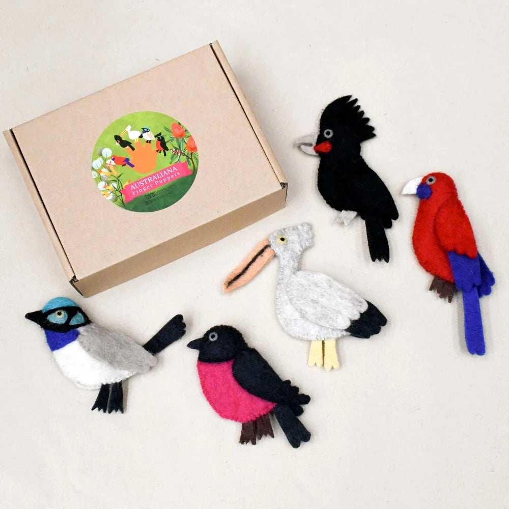 TARA TREASURES FELT FINGER PUPPET SET AUSTRALIAN COLOURFUL BIRDS