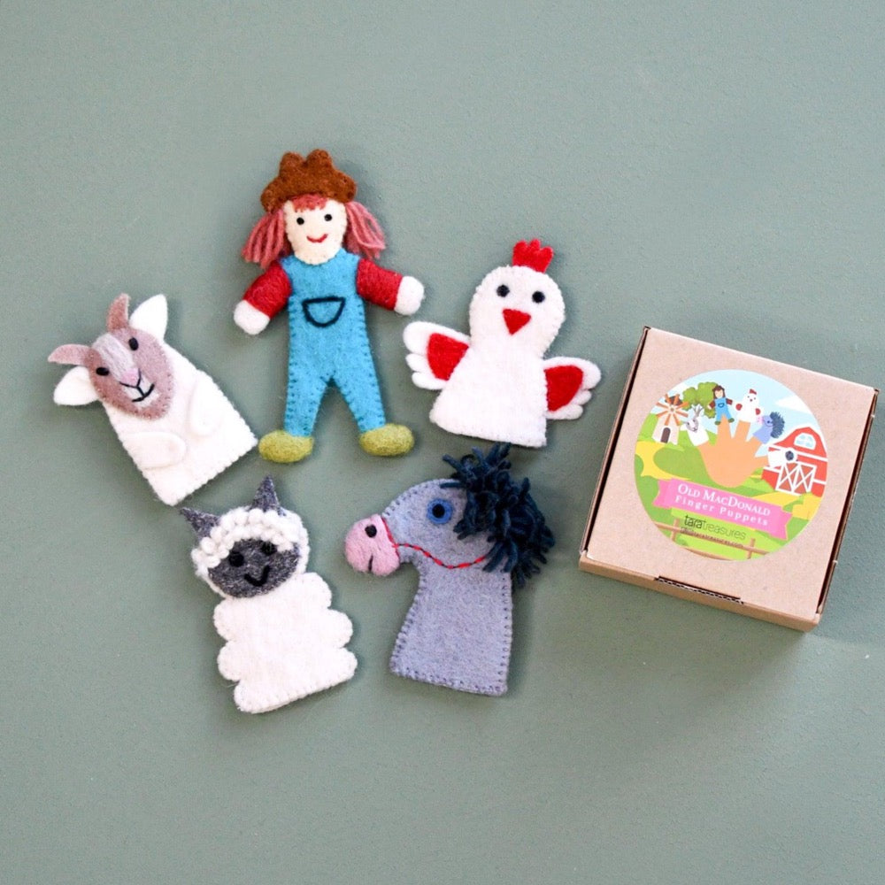 TARA TREASURES FELT FINGER PUPPET SET OLD MACDONALD FARM SET B