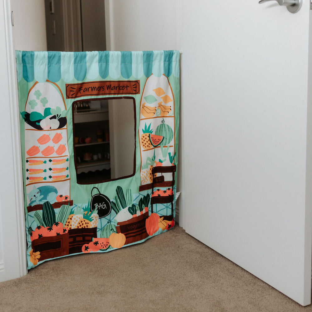 THE COZY CUBE PLAY PANELS REVERSIBLE ICE CREAM SHOP AND FARMERS MARKET
