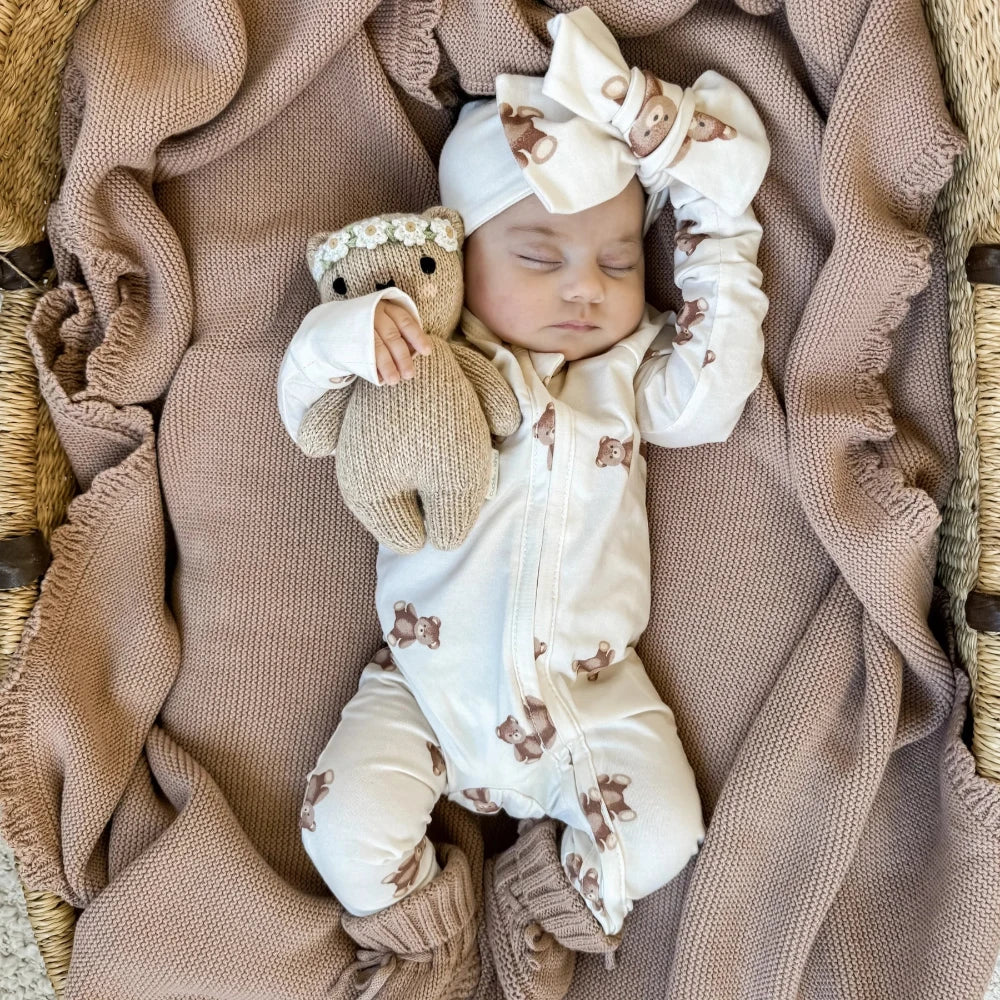 LITTLE AND FERN TEDDY HEIRLOOM KNIT BLANKET