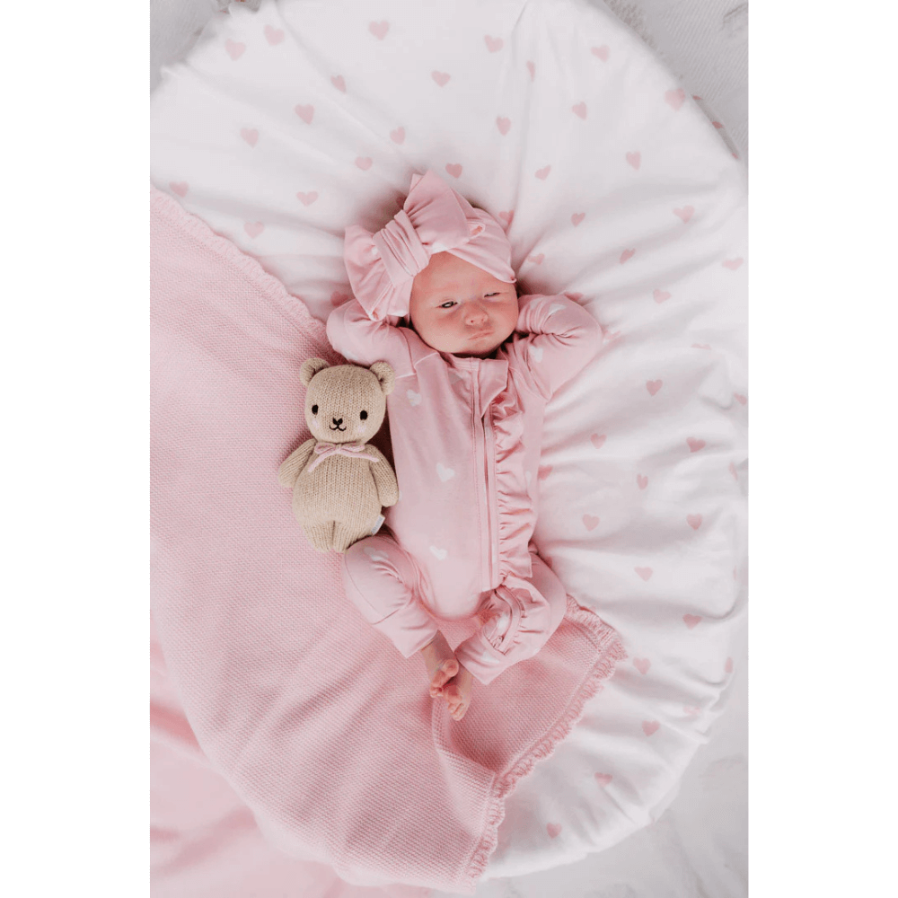 LITTLE AND FERN WHITE HEARTS FRILL ZIP ROMPER