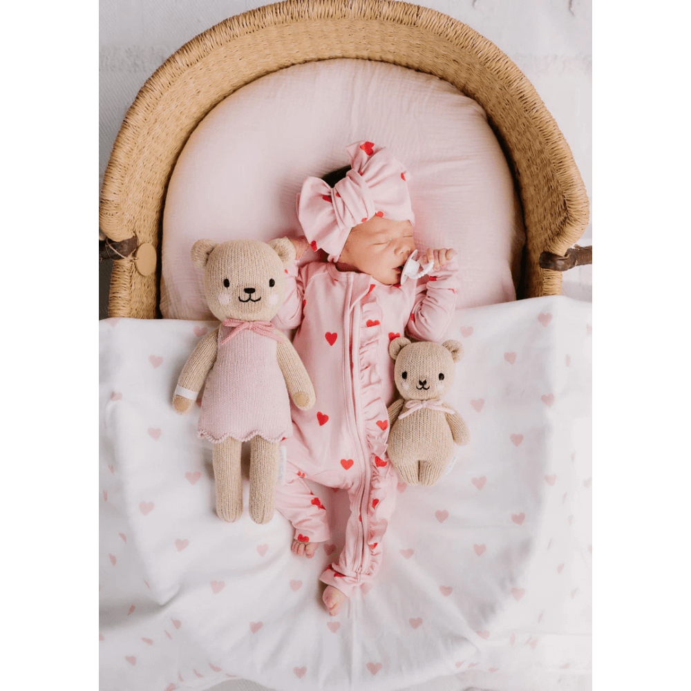 LITTLE AND FERN RED HEARTS FRILL ZIP ROMPER