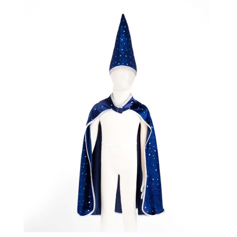 GREAT PRETENDER BLUE AND SILVER SPARKLE WIZARD CAPE AND HAT SIZE 4-6
