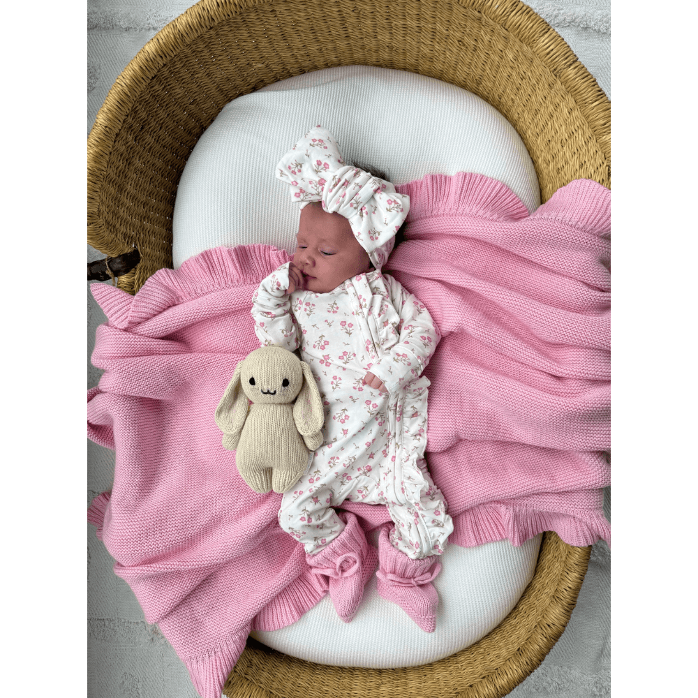 LITTLE AND FERN PAISLEY PEONY FRILL ZIP ROMPER