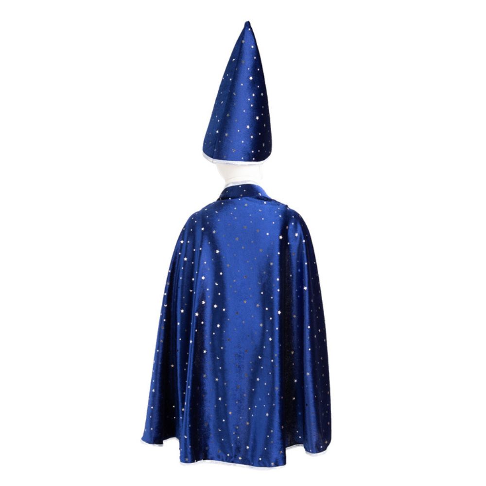 GREAT PRETENDER BLUE AND SILVER SPARKLE WIZARD CAPE AND HAT SIZE 4-6