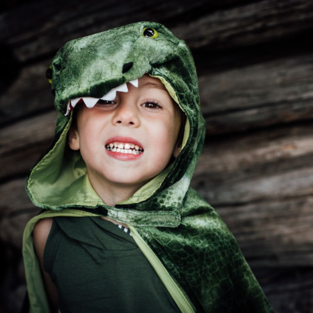 GREAT PRETENDER T REX GREEN HOODED CAPE SIZE 4-5