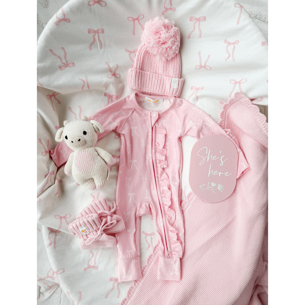 LITTLE AND FERN WHITE BOWS FRILL ZIP ROMPER