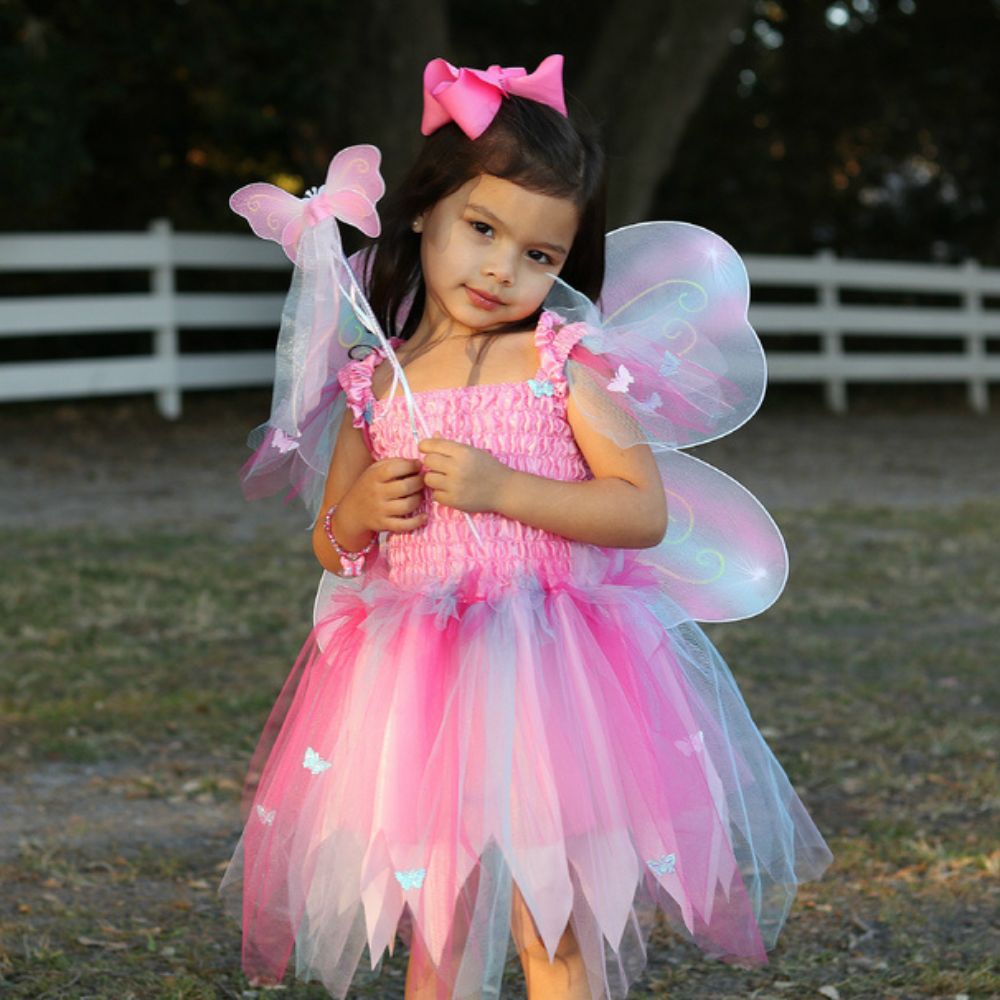 GREAT PRETENDER PINK BUTTERFLY DRESS & WINGS WITH WAND SIZE 5-6