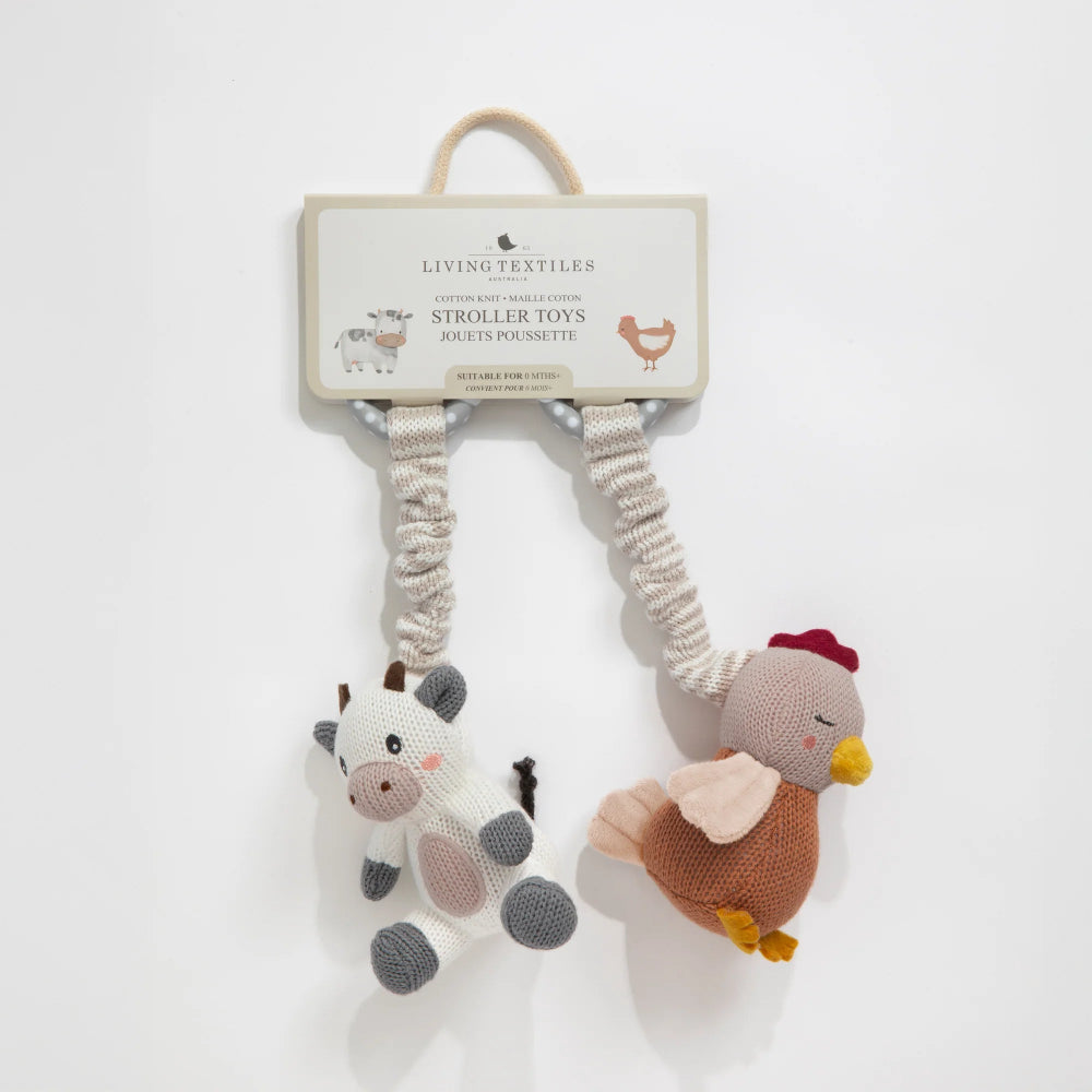 LIVING TEXTILES PRAM TOY 2PC COW AND CHICKEN