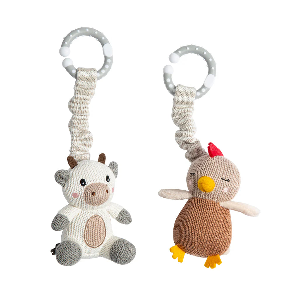 LIVING TEXTILES PRAM TOY 2PC COW AND CHICKEN