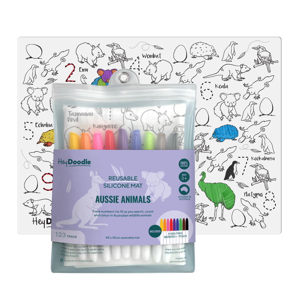 HEY DOODLE PLACEMAT 123 AUSSIE ANIMALS