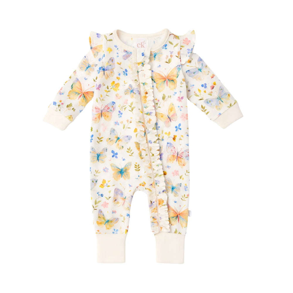 GARDEN FLORAL BUTTERFLY BLOOMS BAMBOO ZIPSUIT