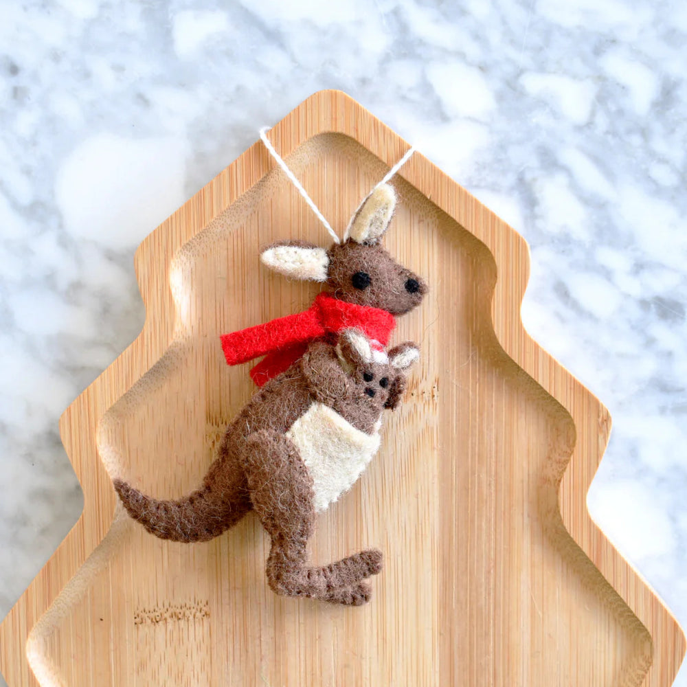 TARA TREASURES FELT CHRISTMAS KANGAROO WITH JOEY ORNAMENT