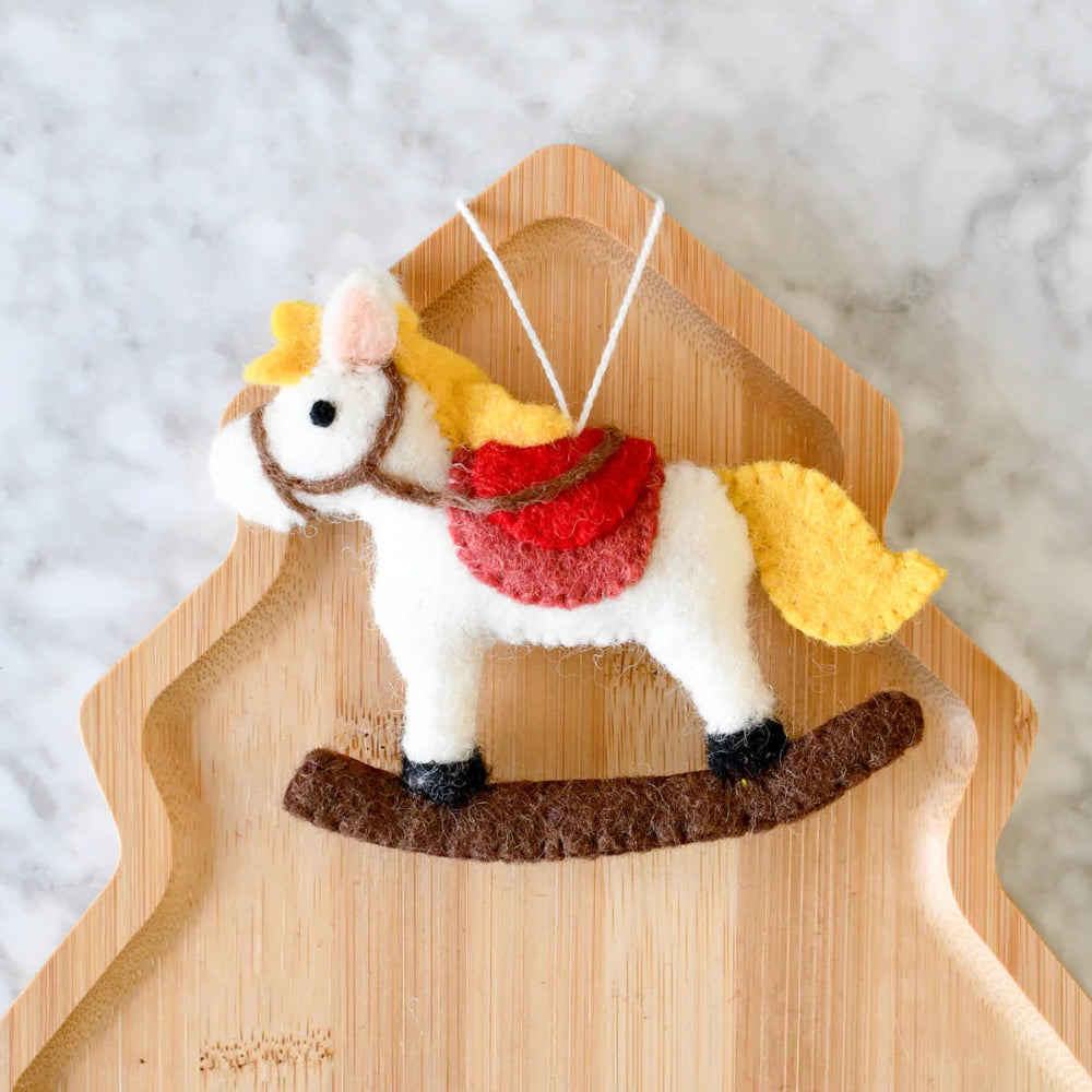 TARA TRESURES FELT CHRISTMAS ROCKING HORSE ORNAMENT
