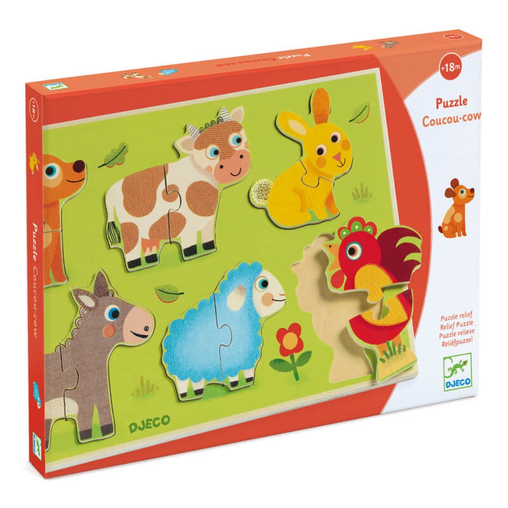 DJECO WOODEN FARM ANIMAL PUZZLE 12 PC