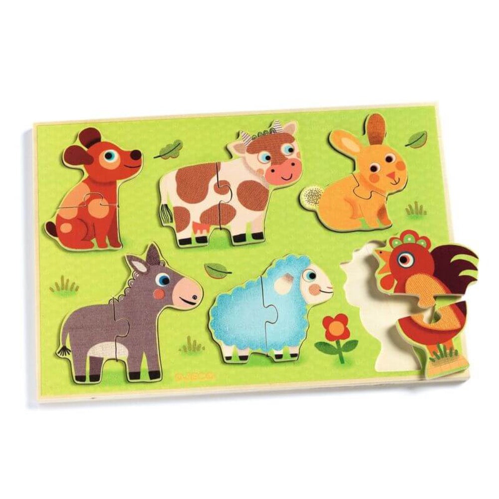 DJECO WOODEN FARM ANIMAL PUZZLE 12 PC