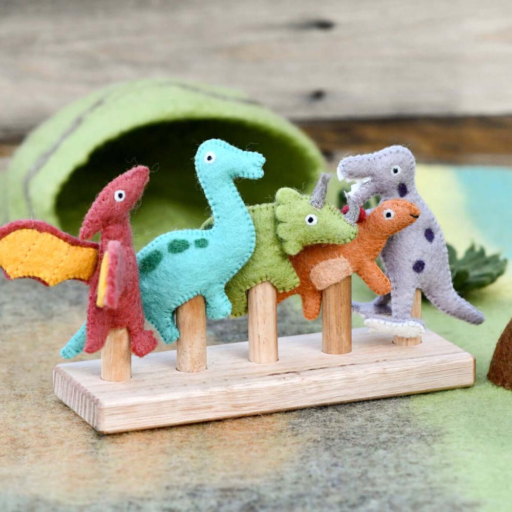 TARA TREASURES FELT DINOSAUR FINGER PUPPETS SET