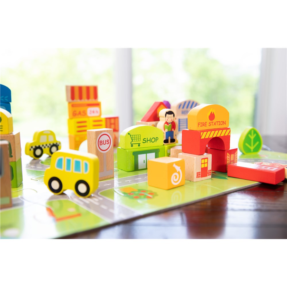 FAT BRAIN TOYS MY TOWN WOODEN BLOCK SET