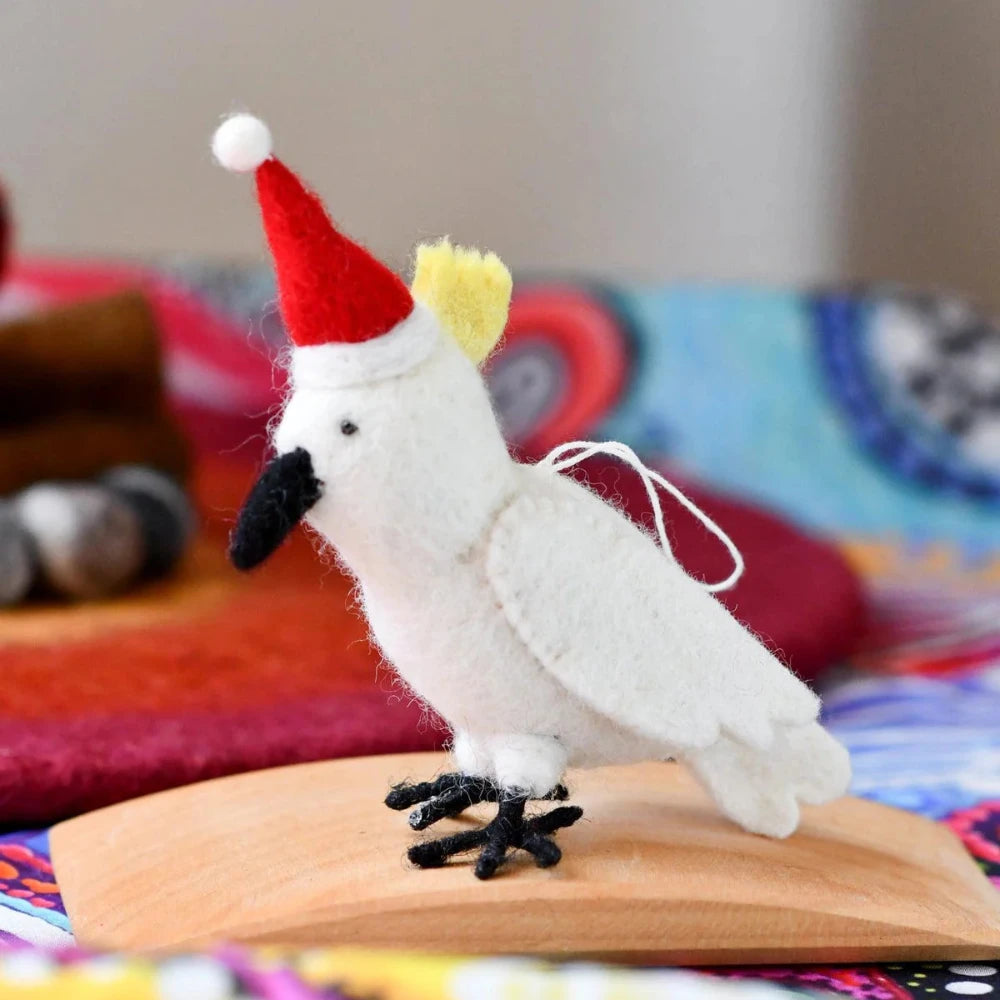 TARA TREASURES FELT COCKATOO CHRISTMAS ORNAMENT