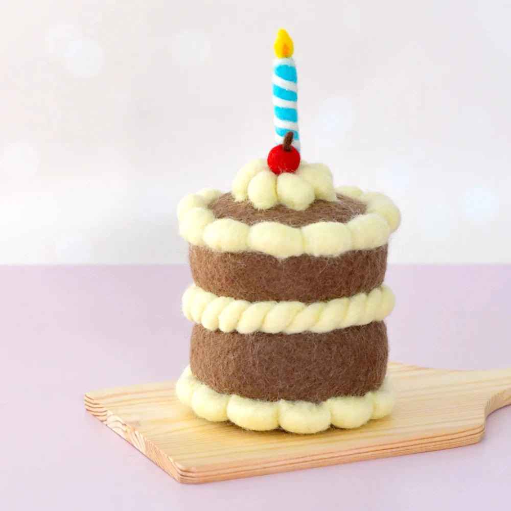 FELT CHOCOLATE SHORTCAKE BIRTHDAY CAKE WITH CANDLE