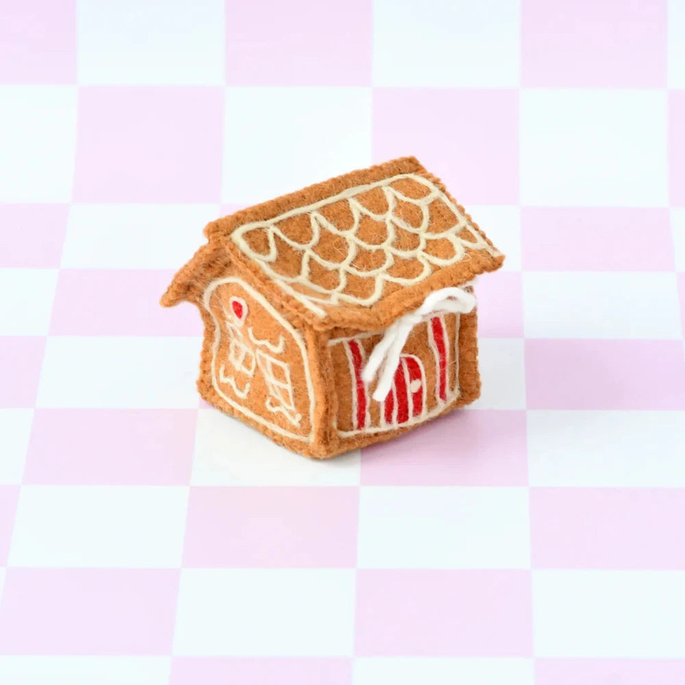 TARA TREASURES FELT GINGERBREAD HOUSE RED DOOR