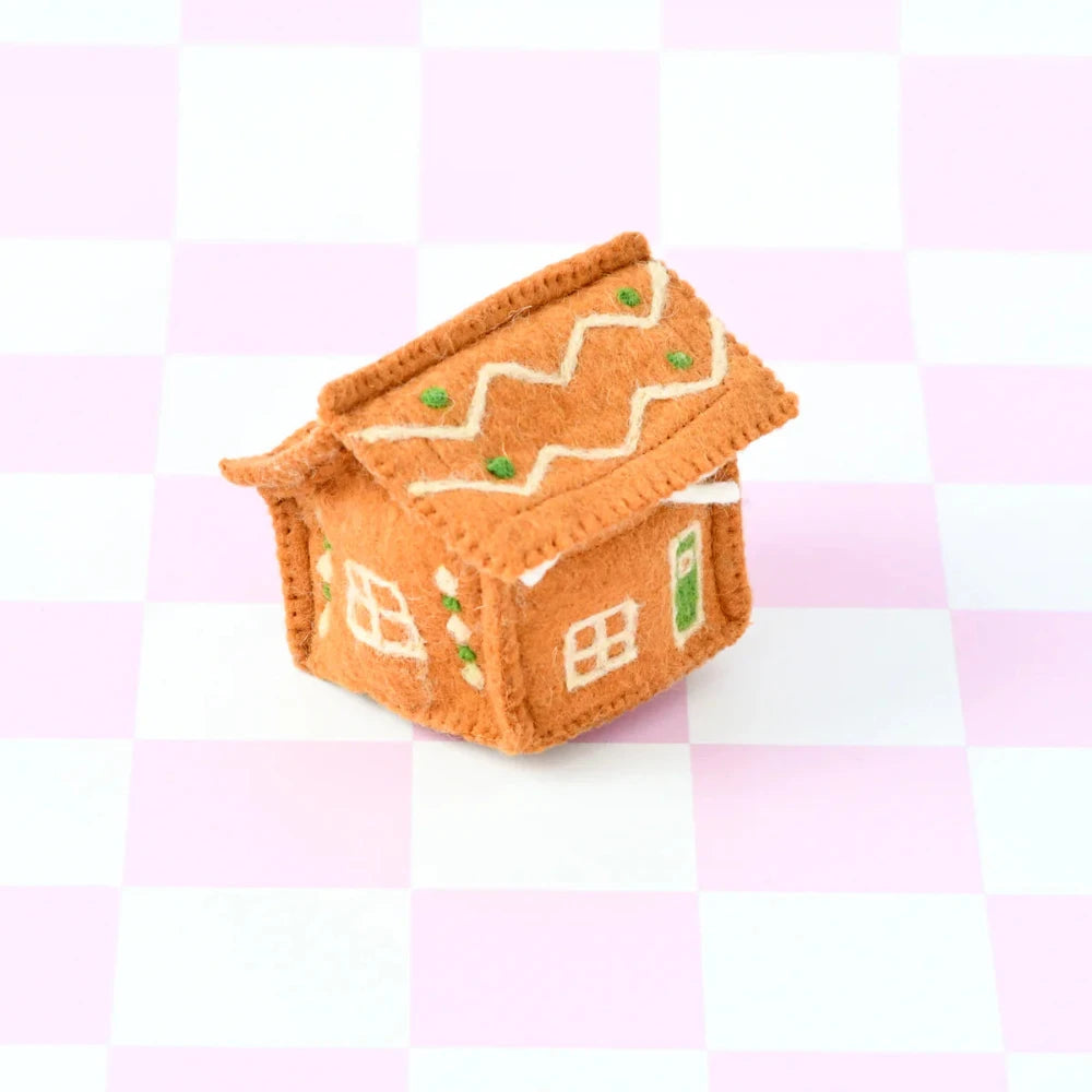 TARA TREASURES FELT GINGERBREAD HOUSE GREEN DOOR