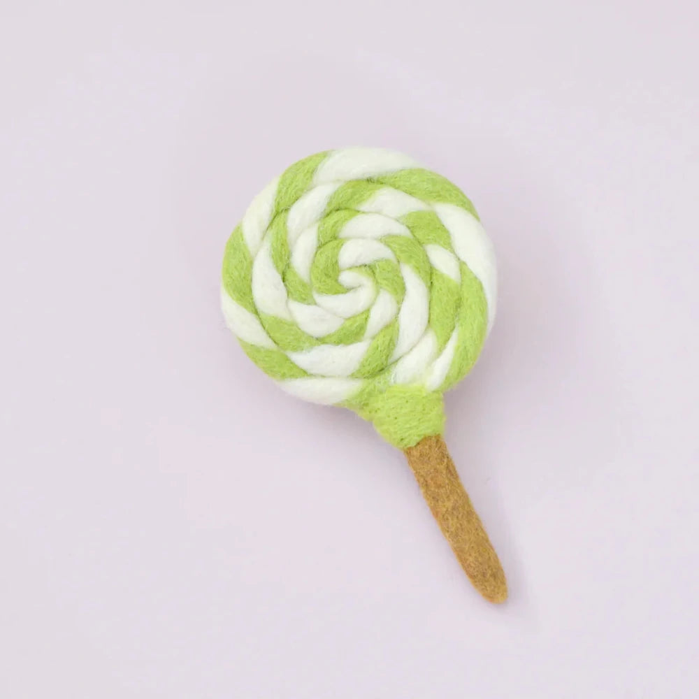 FELT LIME GREEN AND WHITE SWIRL LOLLIPOP