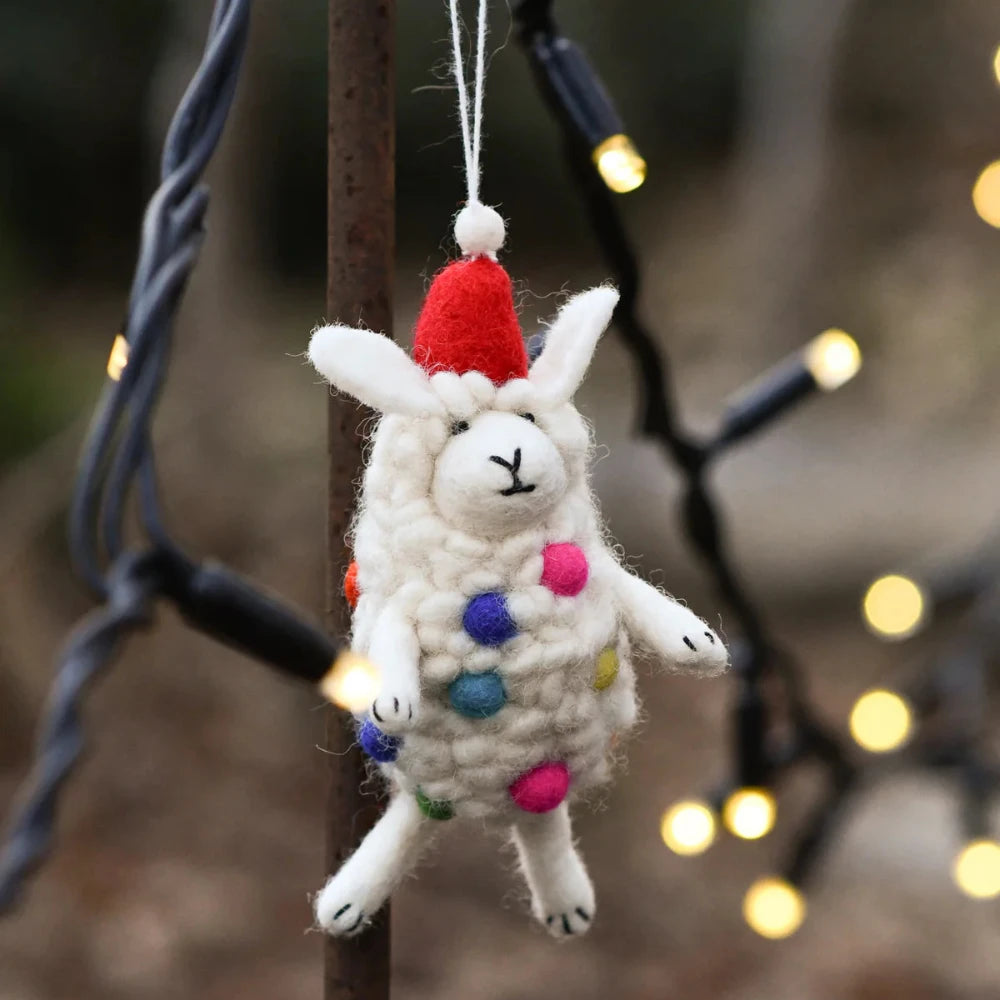 TARA TREASURES FELT SHEEP CHRISTMAS ORNAMENT