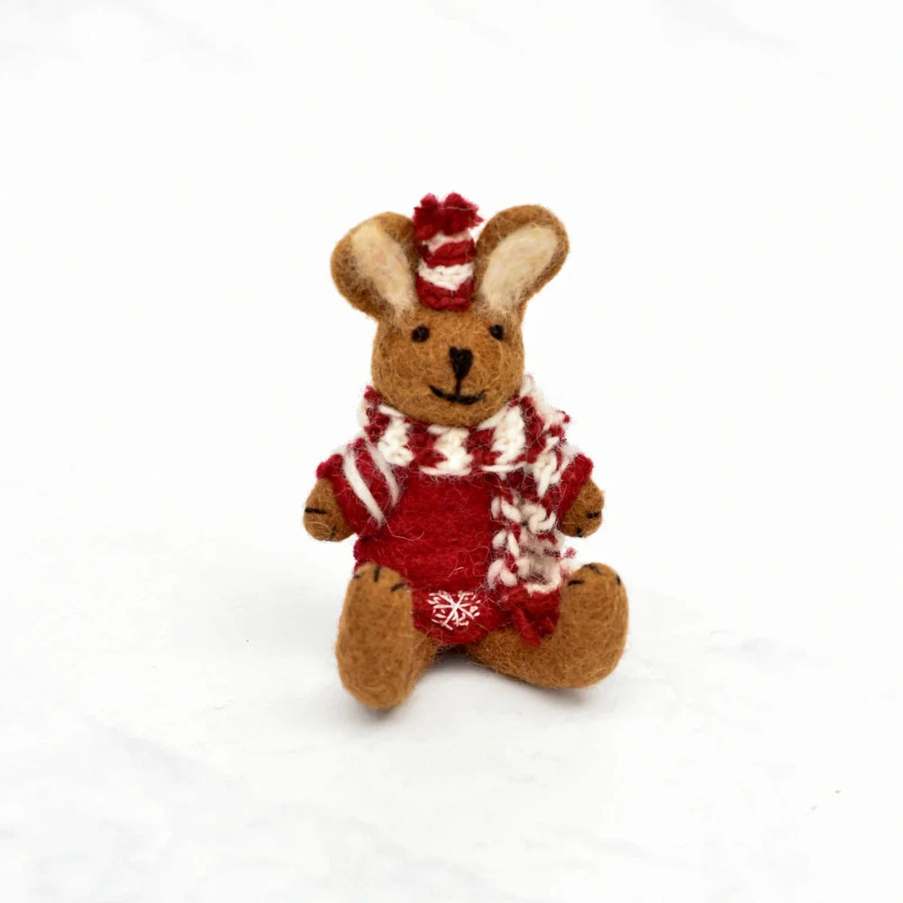 TARA TREASURES FELT BROWN HARE RABBIT WITH RED SWEATER