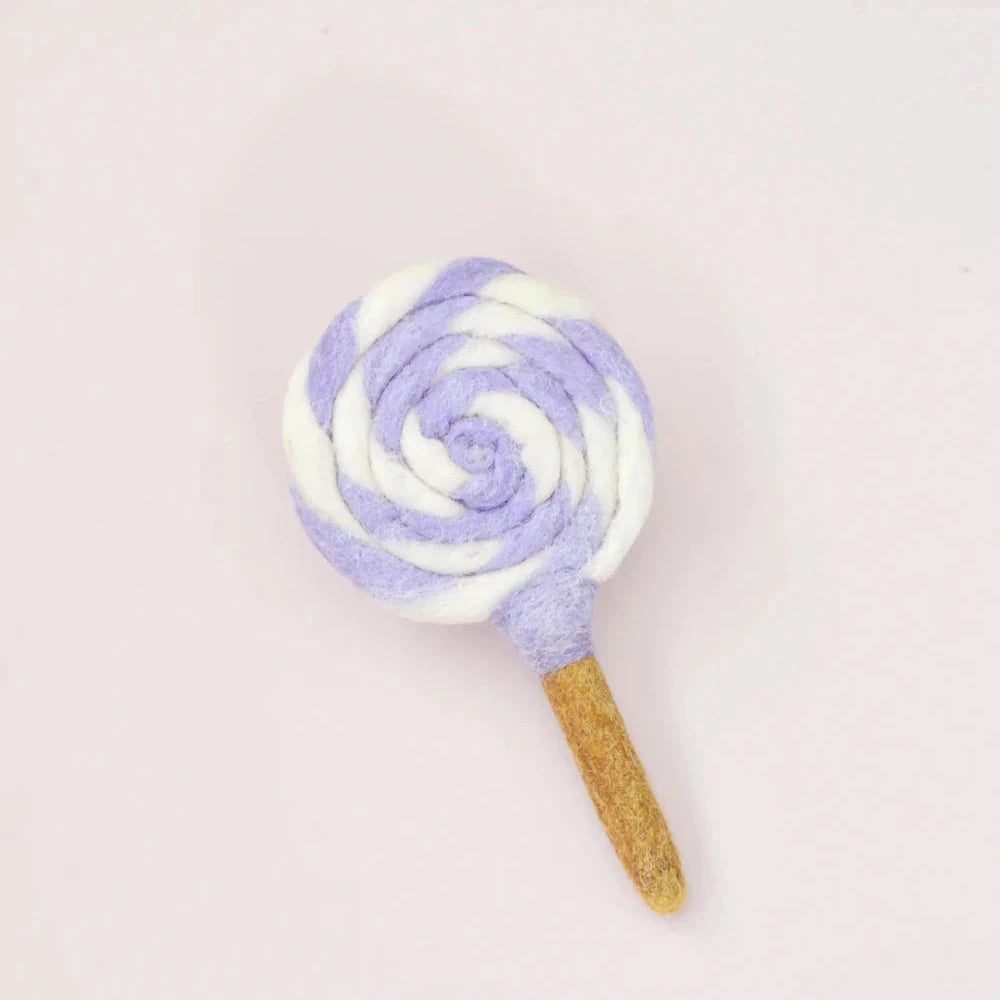 TARA TREASURES FELT PURPLE AND WHITE SWIRL LOLLIPOP