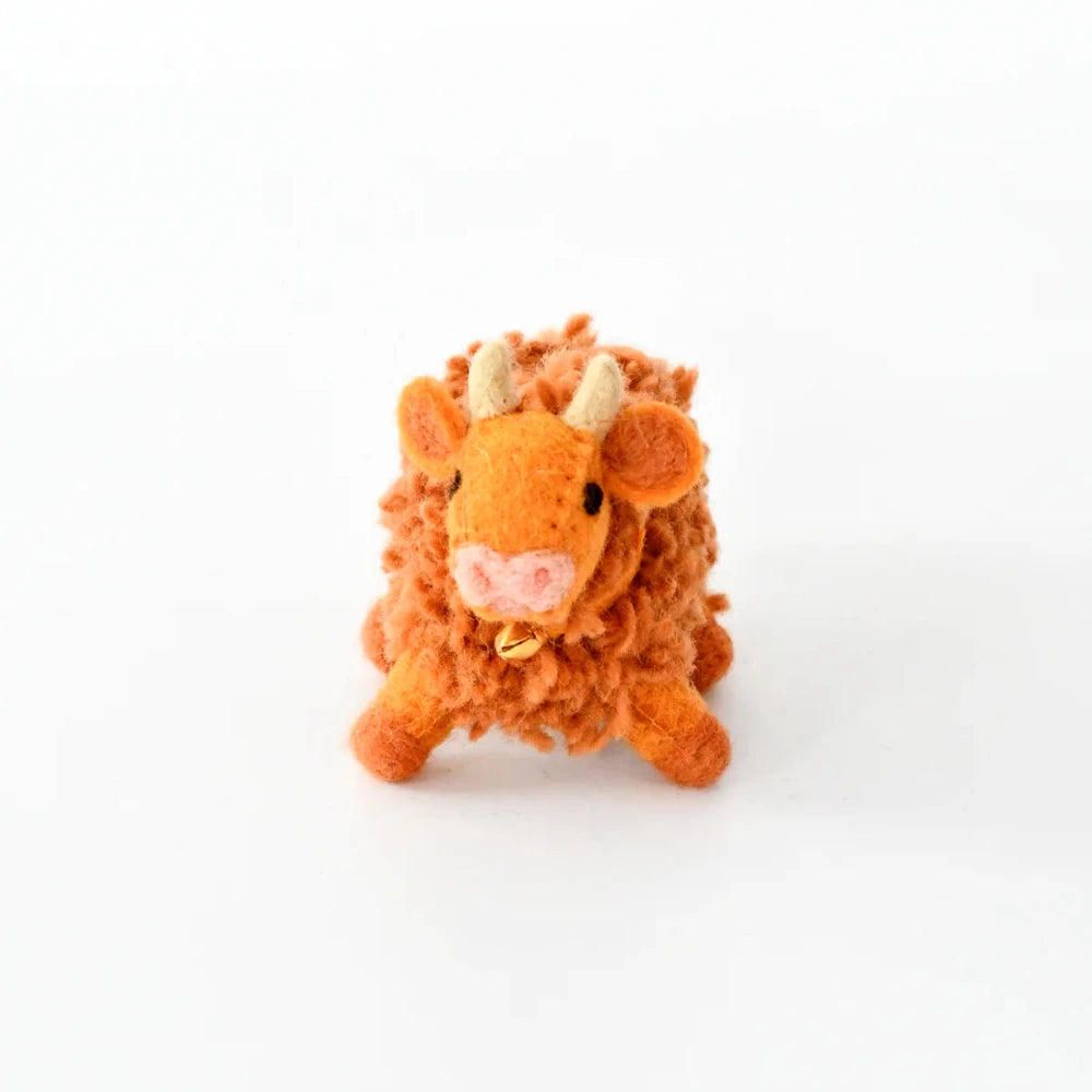 TARA TREASURES FELT HIGHLAND COW TOY LIGHT BROWN